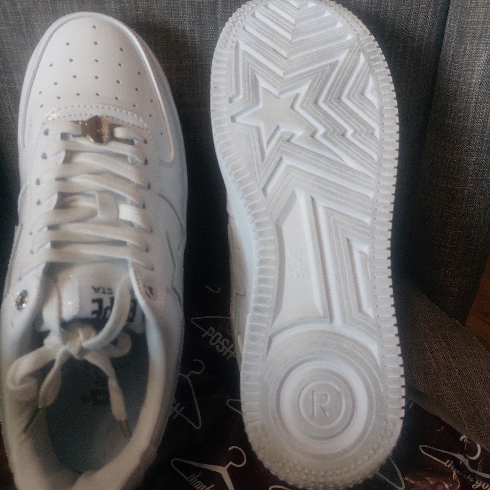 *New* Bathing Ape Bape Sta Men's Glossy White Sneakers Classic SIZE 10.5 - Picture 12 of 14